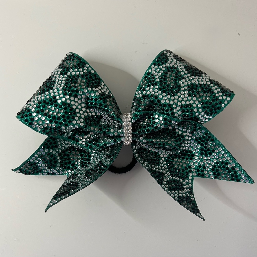 Green Leopard Print Rhinestone Competition Cheer Bow